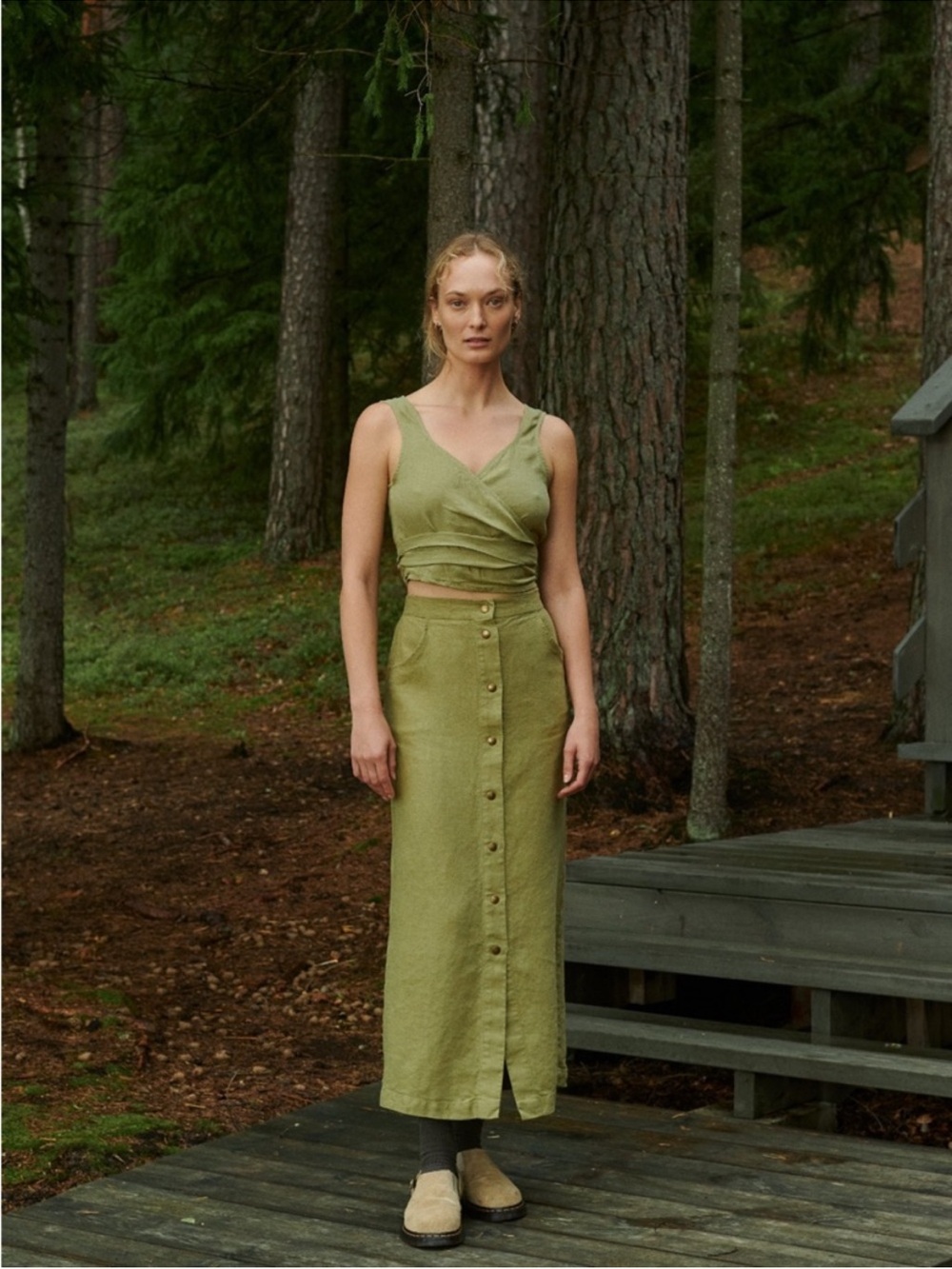 Linenfox Heidi Skirt in Heavy Linen Olive Green